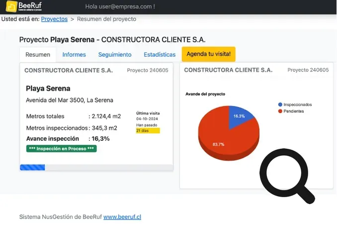Captura del dashboard de la plataforma Apolo para gestión y control de calidad en impermeabilización